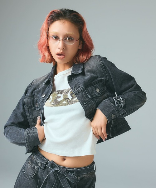 X-girl(エックスガール)の「OVAL LOGO PATCH L/S COMPACT TOP(Tシャツ/カットソー・レディース・ホワイト/カモフラージュ/チャコール・S/M)」の9枚目の写真