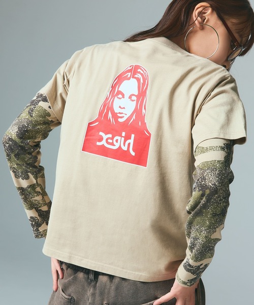 X-girl(エックスガール)の「OVAL LOGO PATCH L/S COMPACT TOP(Tシャツ/カットソー・レディース・ホワイト/カモフラージュ/チャコール・S/M)」の11枚目の写真