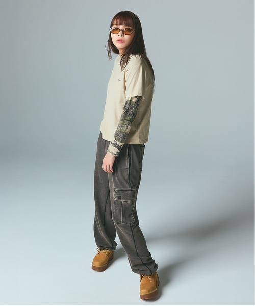 X-girl(エックスガール)の「OVAL LOGO PATCH L/S COMPACT TOP(Tシャツ/カットソー・レディース・ホワイト/カモフラージュ/チャコール・S/M)」の13枚目の写真