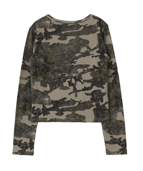 X-girl(エックスガール)の「OVAL LOGO PATCH L/S COMPACT TOP(Tシャツ/カットソー・レディース・ホワイト/カモフラージュ/チャコール・S/M)」の14枚目の写真