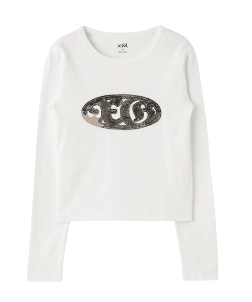 X-girl(エックスガール)の「OVAL LOGO PATCH L/S COMPACT TOP(Tシャツ/カットソー・レディース・ホワイト/カモフラージュ/チャコール・S/M)」の16枚目の写真