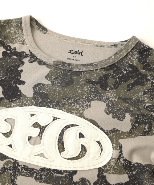 X-girl(エックスガール)の「OVAL LOGO PATCH L/S COMPACT TOP(Tシャツ/カットソー・レディース・ホワイト/カモフラージュ/チャコール・S/M)」の4枚目の写真