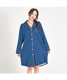 AONE（エーワン）の「レディース ミニドット ピーチ起毛 カラー ボタン ワンピース（ルームウェア/パジャマ）」