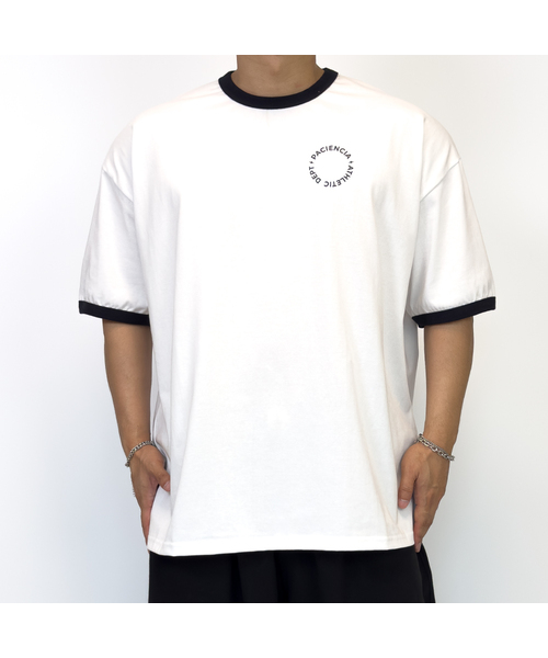 PACIENCIA(パシエンシア)の「リンガーオーバーサイズ半袖Tシャツ(Tシャツ/カットソー・メンズ・ホワイト/ライトグレー/ネイビー・LARGE/X-LARGE/XX-LARGE)」の1枚目の写真