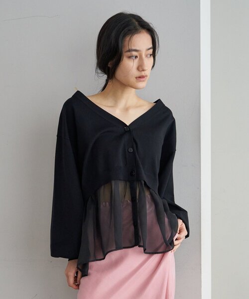 SHENERY（シーナリー）の「シアードッキングカーディガン（カーディガン/ボレロ・レディース・ホワイト/ブラック/グレー・FREE）」の3枚目の写真