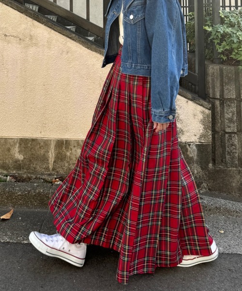 SOLLON.(ソルロン)の「チェックプリーツロングスカート(スカート・レディース・レッド/グリーン/ネイビー・FREE)」の9枚目の写真