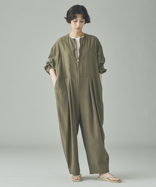 Curensology（カレンソロジー）の「Curensology(カレンソロジー)/ナイロンセルロースオールインワン（つなぎ/オールインワン・レディース・カーキ/ブラック・FREE）」の4枚目の写真