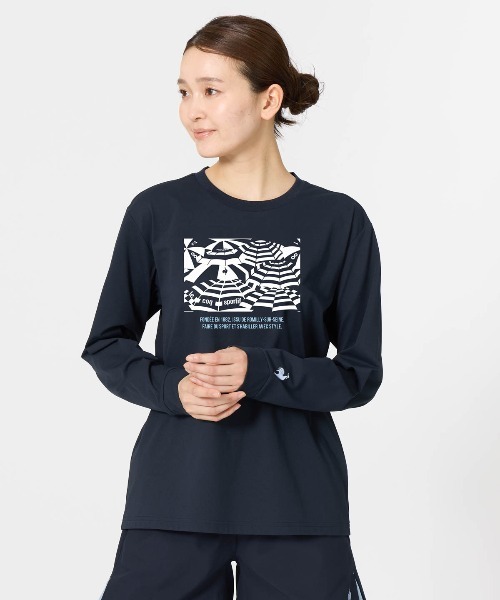 le coq sportif(ルコックスポルティフ)の「【ルコックスポルティフ】吸汗速乾/ストレッチ/UVカット/遮熱ヘランカ長袖Tシャツ(Tシャツ/カットソー・レディース・ネイビー/ピンク/ホワイト/ブルー・S/M/L/XL)」の3枚目の写真