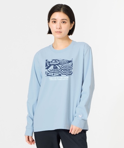 le coq sportif(ルコックスポルティフ)の「【ルコックスポルティフ】吸汗速乾/ストレッチ/UVカット/遮熱ヘランカ長袖Tシャツ(Tシャツ/カットソー・レディース・ネイビー/ピンク/ホワイト/ブルー・S/M/L/XL)」の4枚目の写真