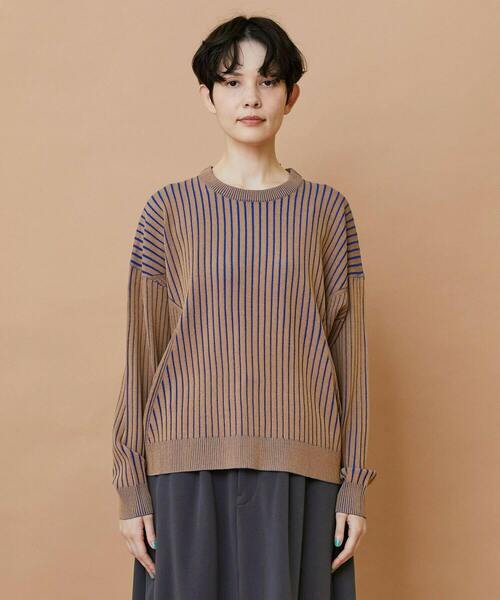 FRAPBOIS(フラボア)の「プレーティンニット プルオーバー(ニット/セーター・レディース・ベージュ/チャコールグレー・1)」の1枚目の写真