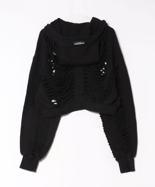 BACKSTAGE PASS(バックステージパス)の「DESTROY HOODIE-VEIN-S(デストロイフーディー ヴェイン-エス) スケルトンダメージ ジップアップ クラッシュパーカー(パーカー・メンズ・ダークグレー/ブラック/ブラックミックス・FREE)」の4枚目の写真