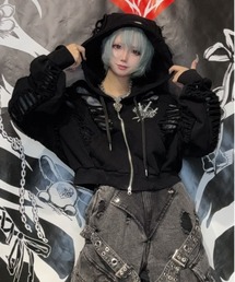 DESTROY HOODIE-VEIN-S(デストロイフーディー ヴェイン-エス) スケルトンダメージ ジップアップ クラッシュパーカー