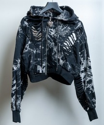 DESTROY HOODIE-VEIN-S(デストロイフーディー ヴェイン-エス) スケルトンダメージ ジップアップ クラッシュパーカー