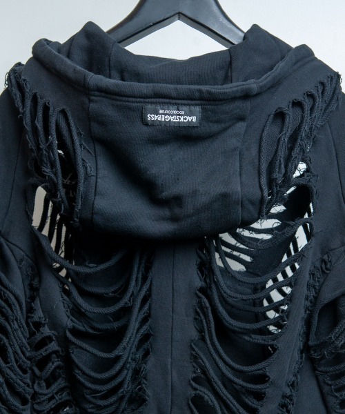 BACKSTAGE PASS(バックステージパス)の「DESTROY HOODIE-VEIN-S(デストロイフーディー ヴェイン-エス) スケルトンダメージ ジップアップ クラッシュパーカー(パーカー・メンズ・ダークグレー/ブラック/ブラックミックス・FREE)」の10枚目の写真