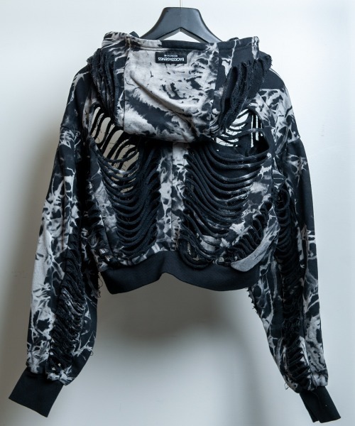 BACKSTAGE PASS(バックステージパス)の「DESTROY HOODIE-VEIN-S(デストロイフーディー ヴェイン-エス) スケルトンダメージ ジップアップ クラッシュパーカー(パーカー・メンズ・ダークグレー/ブラック/ブラックミックス・FREE)」の15枚目の写真