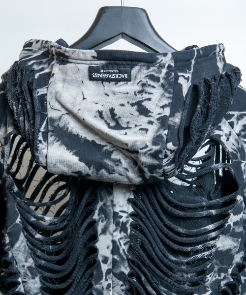 BACKSTAGE PASS(バックステージパス)の「DESTROY HOODIE-VEIN-S(デストロイフーディー ヴェイン-エス) スケルトンダメージ ジップアップ クラッシュパーカー(パーカー・メンズ・ダークグレー/ブラック/ブラックミックス・FREE)」の19枚目の写真