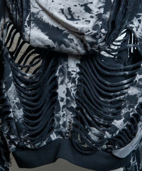 BACKSTAGE PASS(バックステージパス)の「DESTROY HOODIE-VEIN-S(デストロイフーディー ヴェイン-エス) スケルトンダメージ ジップアップ クラッシュパーカー(パーカー・メンズ・ダークグレー/ブラック/ブラックミックス・FREE)」の20枚目の写真