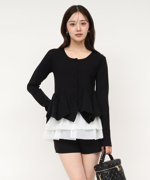 ROYAL PARTY（ロイヤルパーティー）の「ランダムフリルヘムシアードッキングトップス（Tシャツ/カットソー・レディース・グレー/ブラック/グリーン・FREE）」の4枚目の写真