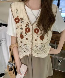 SHOUYO（ショウヨウ）の「フラワー刺繍 クロシェ編み ニットベスト（ベスト）」