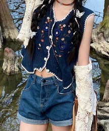 SHOUYO（ショウヨウ）の「フラワー刺繍 クロシェ編み ニットベスト（ベスト）」