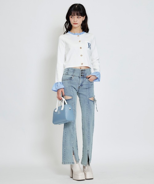 REDYAZEL（レディアゼル）の「カットアウトリボンストレッチデニム（デニムパンツ・レディース・ダークブルー/ライトグレー/ブルー・SMALL/MEDIUM）」の7枚目の写真