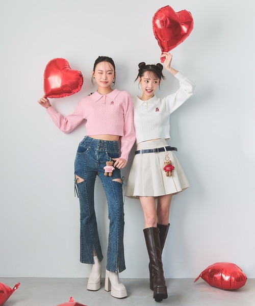 REDYAZEL（レディアゼル）の「カットアウトリボンストレッチデニム（デニムパンツ・レディース・ダークブルー/ライトグレー/ブルー・SMALL/MEDIUM）」の12枚目の写真