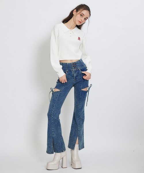 REDYAZEL（レディアゼル）の「カットアウトリボンストレッチデニム（デニムパンツ・レディース・ダークブルー/ライトグレー/ブルー・SMALL/MEDIUM）」の16枚目の写真