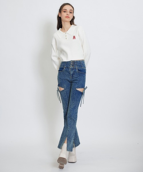 REDYAZEL（レディアゼル）の「カットアウトリボンストレッチデニム（デニムパンツ・レディース・ダークブルー/ライトグレー/ブルー・SMALL/MEDIUM）」の18枚目の写真