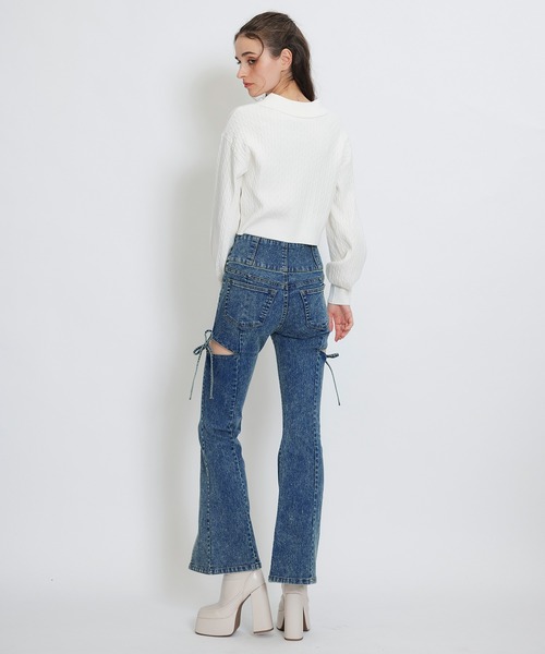 REDYAZEL（レディアゼル）の「カットアウトリボンストレッチデニム（デニムパンツ・レディース・ダークブルー/ライトグレー/ブルー・SMALL/MEDIUM）」の22枚目の写真