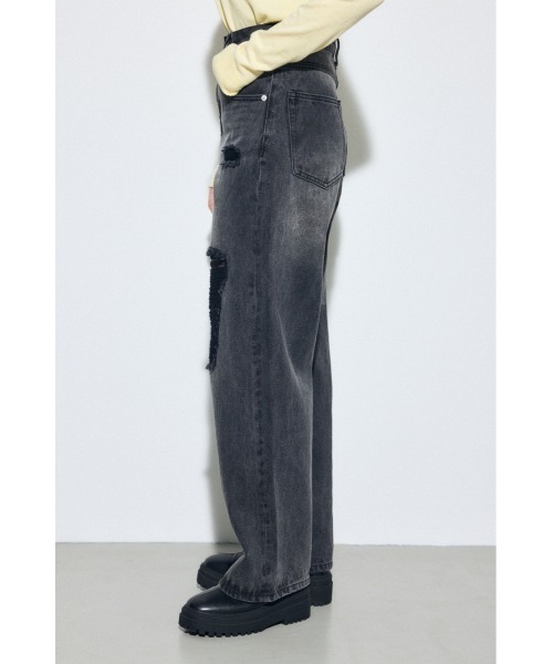 AZUL by moussy（アズールバイマウジー）の「AZUL DENIM レースワイドデニム（デニムパンツ・レディース・ライトブラック/ブルー・MEDIUM/SMALL）」の4枚目の写真