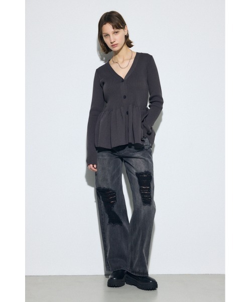 AZUL by moussy（アズールバイマウジー）の「AZUL DENIM レースワイドデニム（デニムパンツ・レディース・ライトブラック/ブルー・MEDIUM/SMALL）」の6枚目の写真