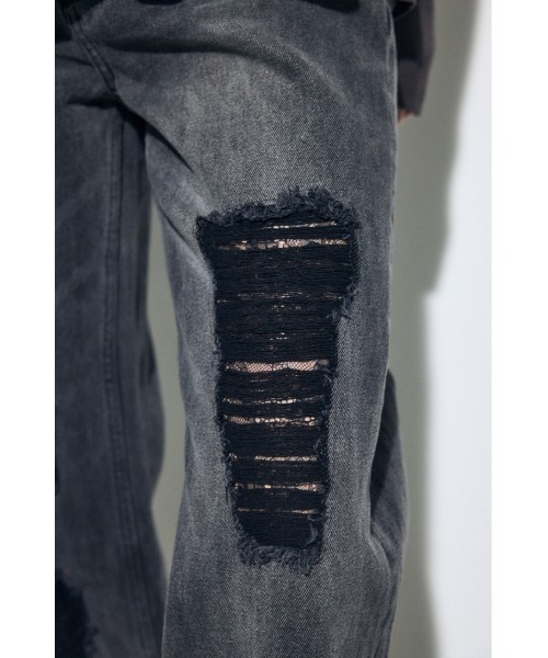 AZUL by moussy（アズールバイマウジー）の「AZUL DENIM レースワイドデニム（デニムパンツ・レディース・ライトブラック/ブルー・MEDIUM/SMALL）」の9枚目の写真