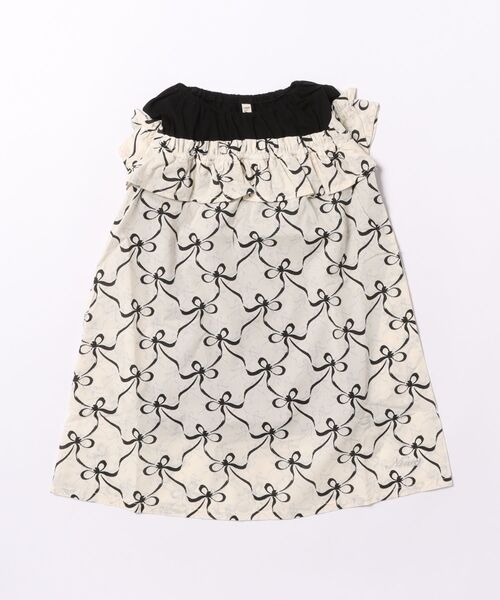 nino(ニノ)の「リボンプリント オフショルダーワンピース(ワンピース・キッズ・ブラック・110cm/100cm/120cm)」の1枚目の写真