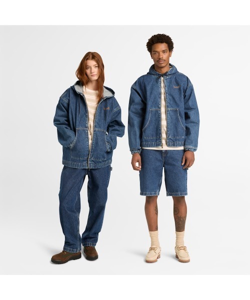 Timberland(ティンバーランド)の「デニム フル ジップ フーデッド ボンバー ユニセックス(MA-1・メンズ・ブルー・X-LARGE/LARGE/MEDIUM/SMALL)」の2枚目の写真