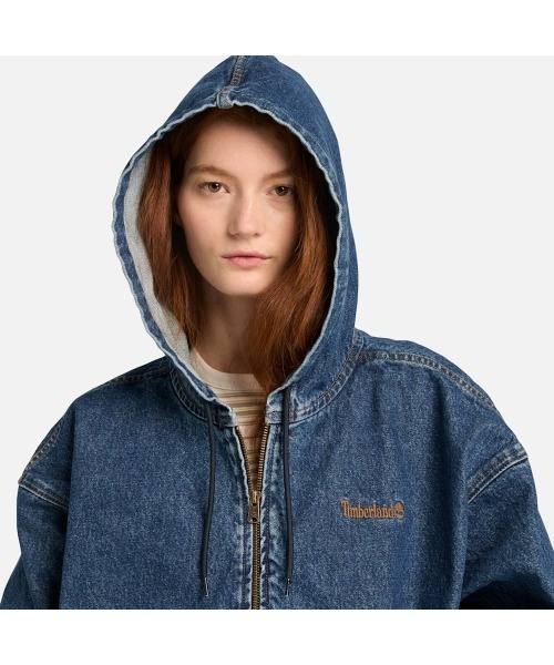 Timberland(ティンバーランド)の「デニム フル ジップ フーデッド ボンバー ユニセックス(MA-1・メンズ・ブルー・X-LARGE/LARGE/MEDIUM/SMALL)」の4枚目の写真