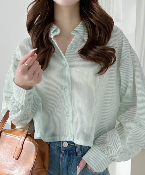 Ada.（エイダ）の「シアーストライプショートシャツ（シャツ/ブラウス・レディース・オフホワイト/グリーン/ピンク・M）」の20枚目の写真