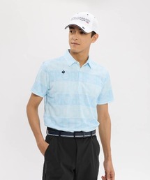【le coq sportif GOLF】吸汗速乾/高通気/UV CUT(UPF50+)/遮熱/ストレッチ　グラフィックロゴボーダー柄半袖ポロシャツ　ゴルフウェア