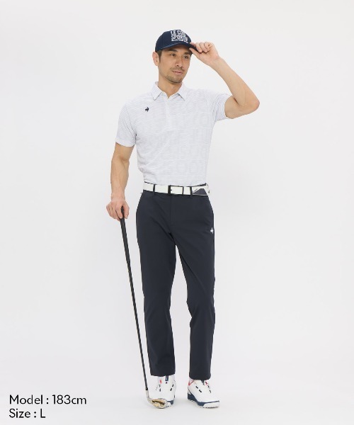 le coq sportif GOLF(ルコックスポルティフゴルフ)の「【le coq sportif GOLF】吸汗速乾/高通気/UV CUT(UPF50+)/遮熱/ストレッチ グラフィックロゴボーダー柄半袖ポロシャツ ゴルフウェア(ポロシャツ・メンズ・ネイビー/グレー/サックスブルー・3L/XL/L/M)」の5枚目の写真
