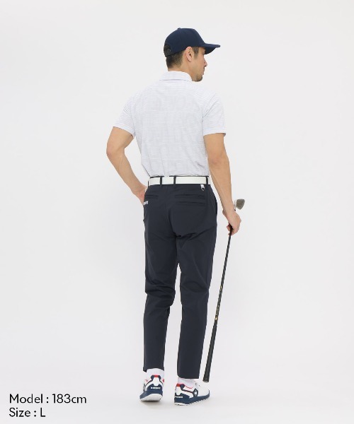 le coq sportif GOLF(ルコックスポルティフゴルフ)の「【le coq sportif GOLF】吸汗速乾/高通気/UV CUT(UPF50+)/遮熱/ストレッチ グラフィックロゴボーダー柄半袖ポロシャツ ゴルフウェア(ポロシャツ・メンズ・ネイビー/グレー/サックスブルー・3L/XL/L/M)」の6枚目の写真
