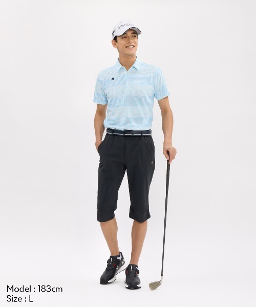 le coq sportif GOLF(ルコックスポルティフゴルフ)の「【le coq sportif GOLF】吸汗速乾/高通気/UV CUT(UPF50+)/遮熱/ストレッチ グラフィックロゴボーダー柄半袖ポロシャツ ゴルフウェア(ポロシャツ・メンズ・ネイビー/グレー/サックスブルー・3L/XL/L/M)」の11枚目の写真