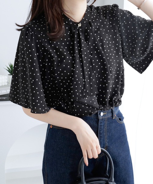 alotta(アロッタ)の「スカーフタイブラウス(シャツ/ブラウス・レディース・ブラック系その他/チェック/ネイビー/ライトグレー・M/L/LL)」の3枚目の写真