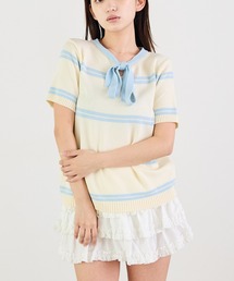 リボンネックボーダープルオーバーニット 冬服