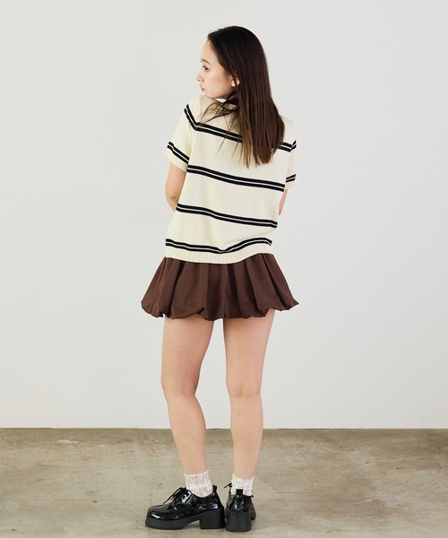 Siel(シエル)の「リボンネックボーダープルオーバーニット 冬服(ニット/セーター・レディース・ベージュ/グレー/ブルー/ブラック・FREE)」の11枚目の写真