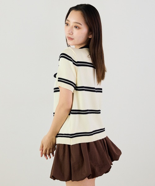 Siel(シエル)の「リボンネックボーダープルオーバーニット 冬服(ニット/セーター・レディース・ベージュ/グレー/ブルー/ブラック・FREE)」の18枚目の写真