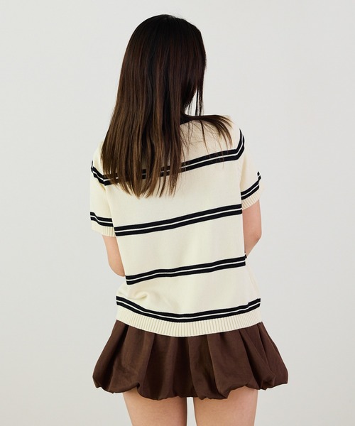 Siel(シエル)の「リボンネックボーダープルオーバーニット 冬服(ニット/セーター・レディース・ベージュ/グレー/ブルー/ブラック・FREE)」の19枚目の写真