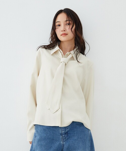 UNITED TOKYO(ユナイテッドトウキョウ)の「【新作】コーナーチップボウタイシャツ|ウォッシャブル/オケージョン/オフィスカジュアル/タイ付き/春服(シャツ/ブラウス・レディース・グレー/ベージュ/アイボリー・FREE)」の5枚目の写真