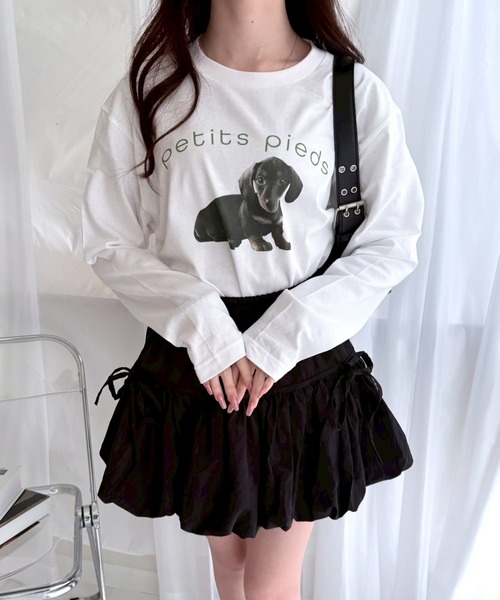 etta(エタ)の「犬モチーフロンT/長袖Tシャツ(Tシャツ/カットソー・レディース・A/C/D/B/ホワイト・MEDIUM/LARGE/SMALL)」の2枚目の写真