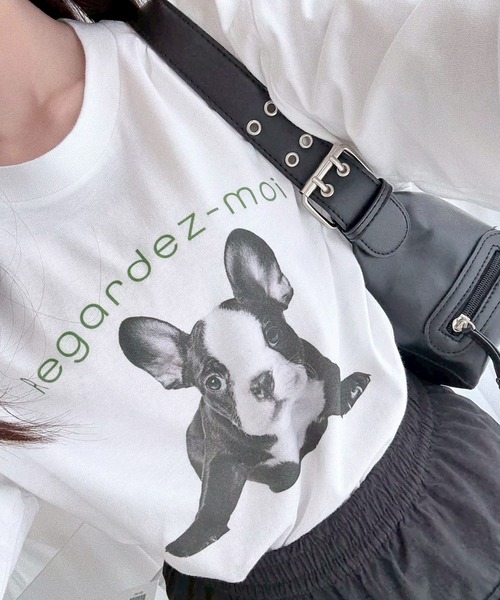 etta(エタ)の「犬モチーフロンT/長袖Tシャツ(Tシャツ/カットソー・レディース・A/C/D/B/ホワイト・MEDIUM/LARGE/SMALL)」の1枚目の写真