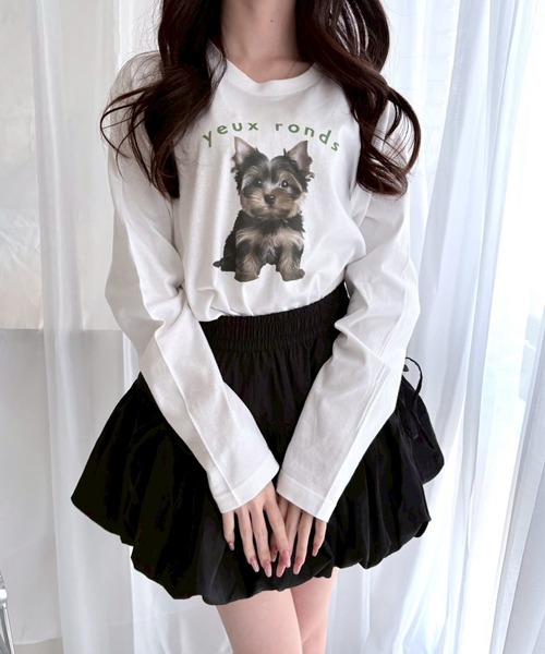 etta(エタ)の「犬モチーフロンT/長袖Tシャツ(Tシャツ/カットソー・レディース・A/C/D/B/ホワイト・MEDIUM/LARGE/SMALL)」の4枚目の写真