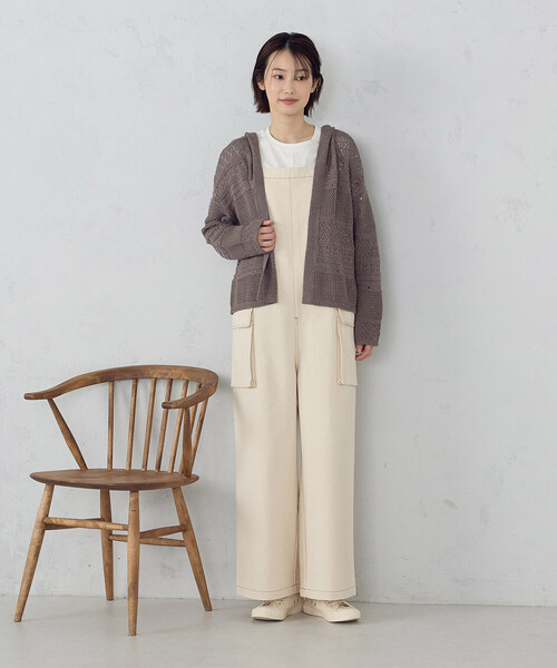 ONIGIRI（オニギリ）の「透かし編み フーディーカーディガン（カーディガン/ボレロ・レディース・ダークブラウン/モカ/ベージュ・FREE）」の4枚目の写真